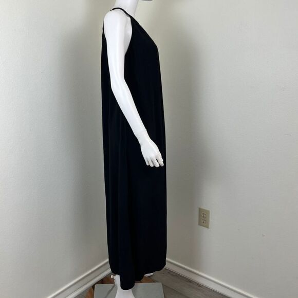 Eileen Fisher Women Size S Black Tencel Viscose Crepe Midi NEW Halter Dress - Picture 14 of 16